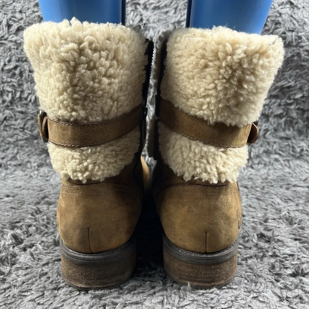 Ugg Womens Blayre Boot Size 10 Chestnut Suede Block Moto Sherpa Heel Lug Bootie